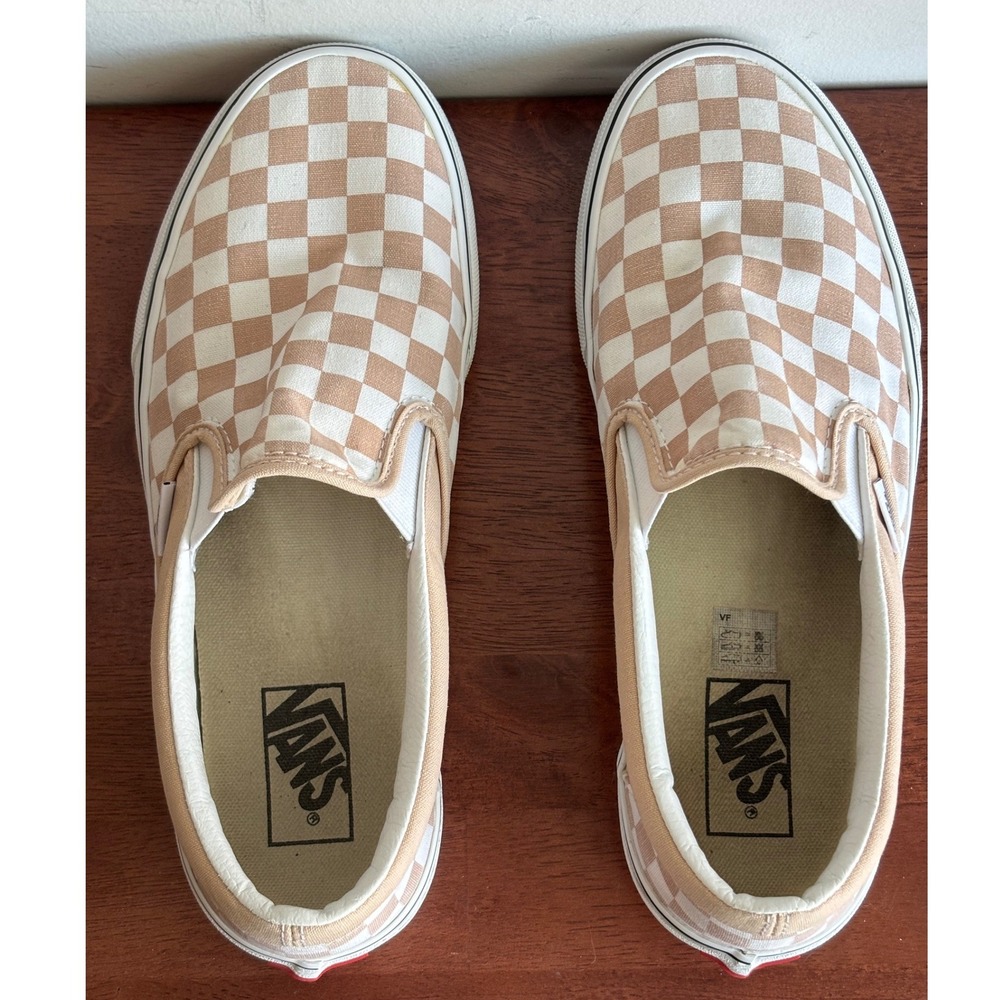 Vans Tan Checkerboard Slip On Sneakers Men Size 7.5